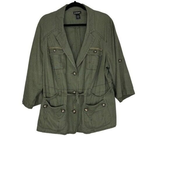 Lane Bryant Jackets & Blazers - LANE Bryant Linen Green Utility Rollup Sleeves Jacket Size 20